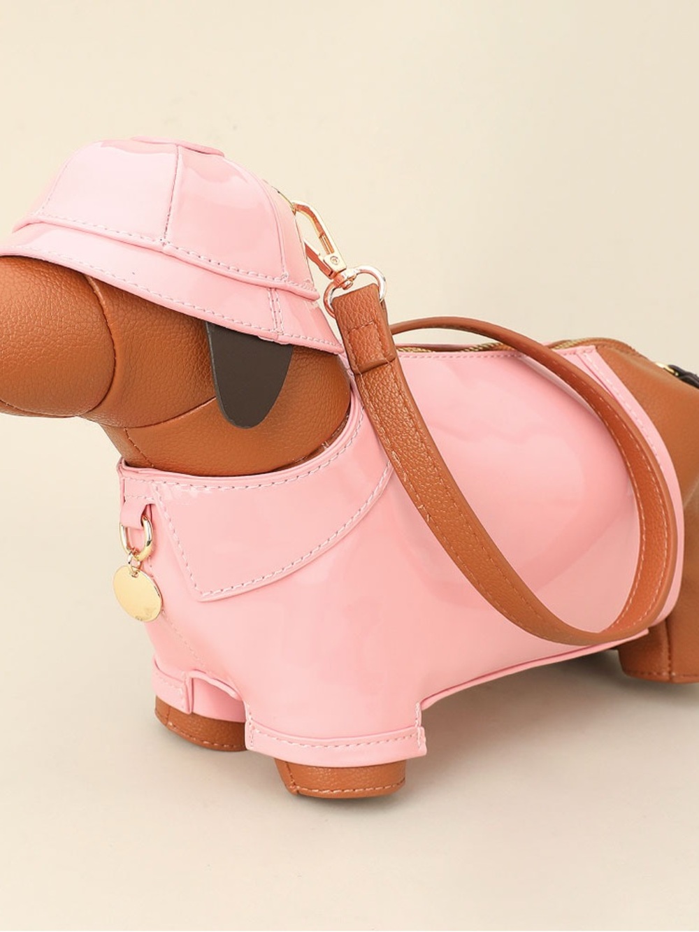 Pink Patent Dachshund Shaped Crossbody Bag